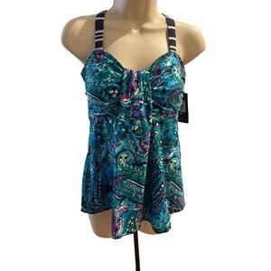 MAZU SWIM, SIZE 12, TANKINI TOP, BLUE FLORAL